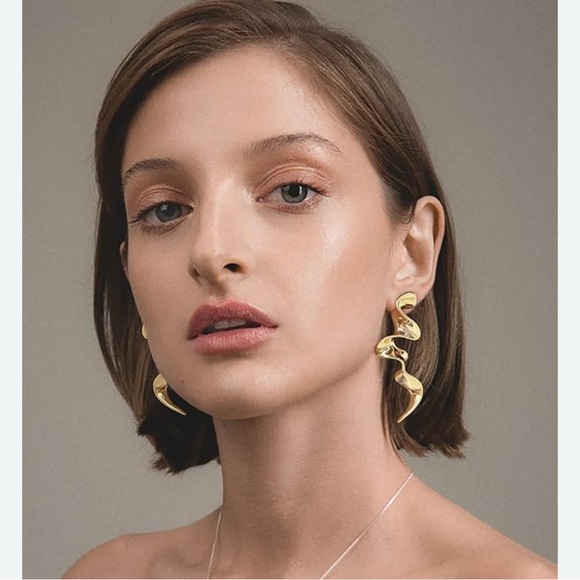 Gold Squiggle Drop Earrings - Picture 1 of 9